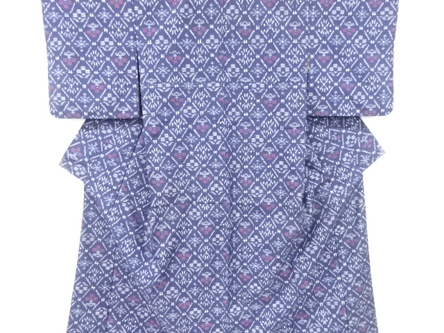 JAPANESE KIMONO / ANTIQUE KIMONO / SILK / TSUMUGI / WOVEN DIAGONAL GRID